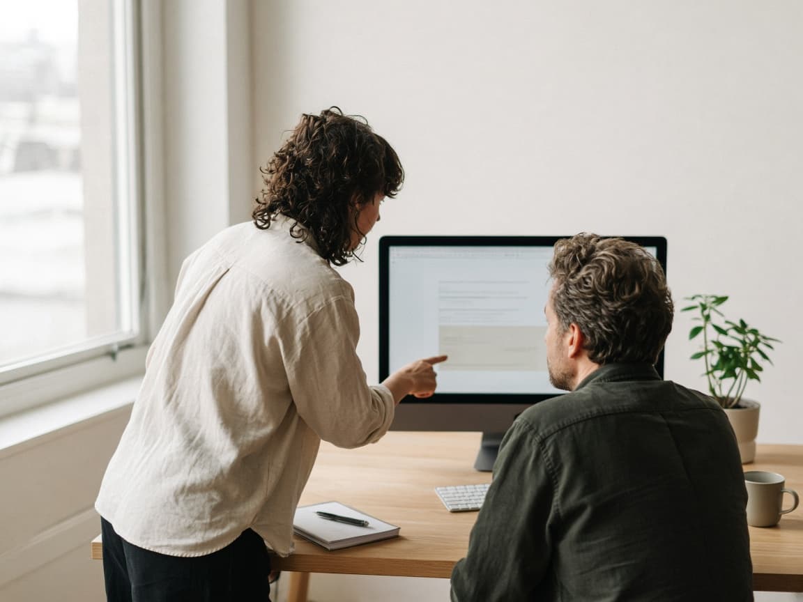 Twee collega's van Rankop bespreken samen de uitkomsten van een meting op een beeldscherm